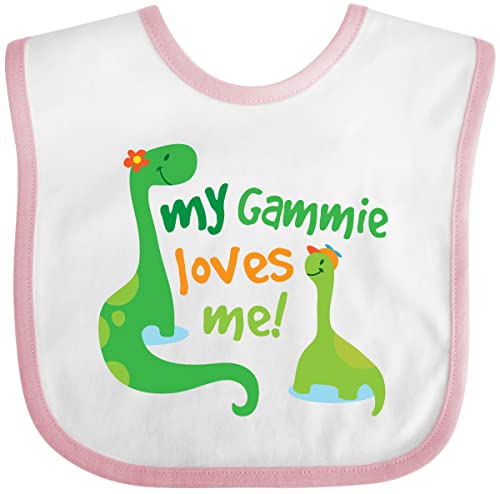 Image of inktastic Gammie Loves Me Grandson Dinosaur Baby Bib White and Pink 31e9c