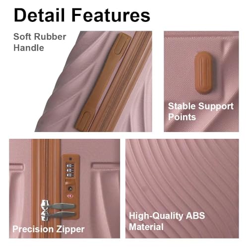 3-Piece Hardshell Luggage Set, Dark Green, ABS Material, 20/24/28 Inch, Telescoping Handle, TSA Lock, Spinner Wheels (Rose Gold)3