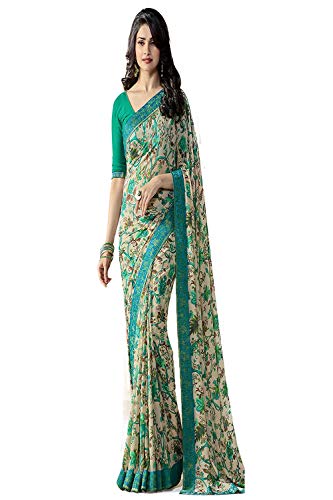 Image of RAJESHWAR FASHION WITH RF Women's Printed Georgette Saree For Women With Jacquard Work Lace Border With Blouse Piece(Multicolored Free Size 6.30 Mtr Variation)