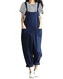 Jacansi Women Jumpsuit Loose Fit Summer Romper Overalls Playsuit Trousers Overalls Dark Blue 3XL
