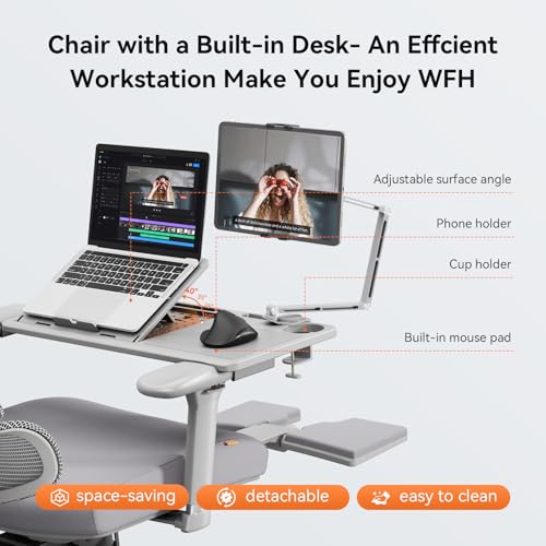 Image of Newtral Office Chair Ergonomic - Home Office Desk Chair, Big and Tall Office Chair, Auto-Following Lumbar Support for Back Pain, Adjustable Seat Depth and Height (with Footrest + Laptop Tray, Gray)
