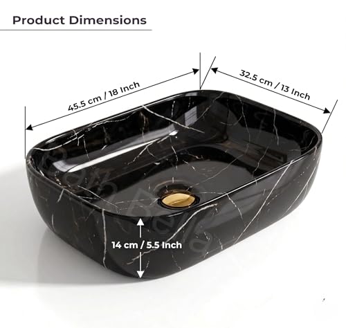 Image of Designer Ceramic Wash Basin For Bathroom | Over Counter Bathroom Basin | Counter Top Bathroom Sink | Wash Basin For Restaurant, Hotel (18 x13 x 5 Inch) (Black White Stripe)