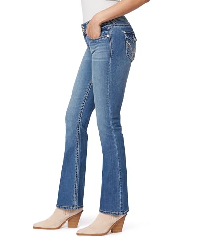 Image of WallFlower Bling Back Pocket Bootcut Jeans for Women, Luscious Curvy Fit, Embellished Mid-Rise Insta Stretch Denim