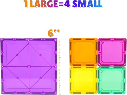 Image of ANVIE & ABEER Set of 4 Large Squares (150mm) Magnetic Building Tiles for Kids, Educational Stacking Blocks for Boys Girls, Magnets Construction Toys, (4 Large Squares of Random Colour)