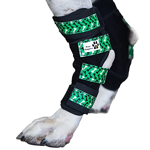 Paw Empire - Pair of Dog Leg Braces, Ultra Supportive, Comfortable, Dual Metal Springs, Hind Leg Wraps, Canine Hock Brace for Joint Arthritis, Assists Injury & Sprains (Dark Green Dog Bone, Medium)