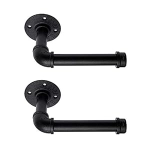 Industrial Pipe Toilet Paper Holder DIY Vintage Rustic Paper Holder Towel Racks Heavy Duty Pipe Roll Tissue Holder with Mounting Screws for Bathroom Bedroom Kitchen Black 2