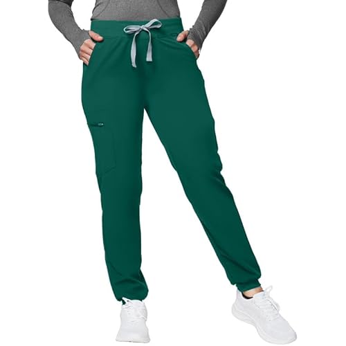 Kitmaz Medical Scrub Pants for Women - Mid Rise 4-Way Stretch Anti-Wrinkle Slim Fit Jogger Pants, Drawstring & 5 Pockets