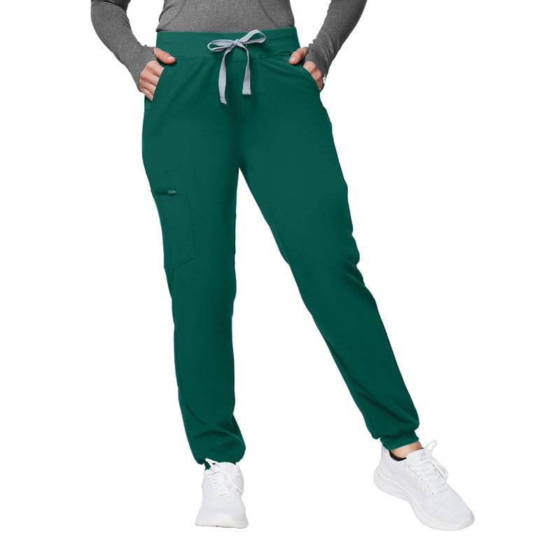 Image of Kitmaz Scrub Pants for Women - Mid Rise 4-Way Stretch Anti-Wrinkle Slim Fit Jogger Pants, Drawstring & 5 Pockets