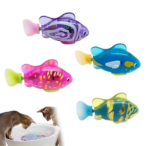 Tyasoleil Electronic Pet Fish Swimming Robot Fish Toy for Cats Electric Fish Toy LED Light Electronic toy Cat Interactive Pet Toy Swimming Baby Bath Toy (4 Pcs)