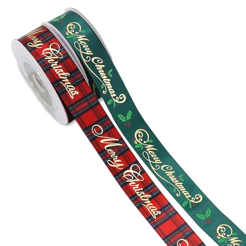 POPOYU 2 Rollen Weihnachten Satinband Geschenkband Rot Grün, 5 Yard x...