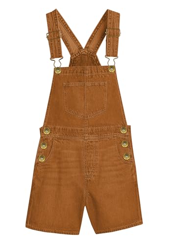 Remimi Kids Denim Shorts Overalls Summer Brown Shortalls Holiday Fashion Button Design Jumpsuits 13-15 years
