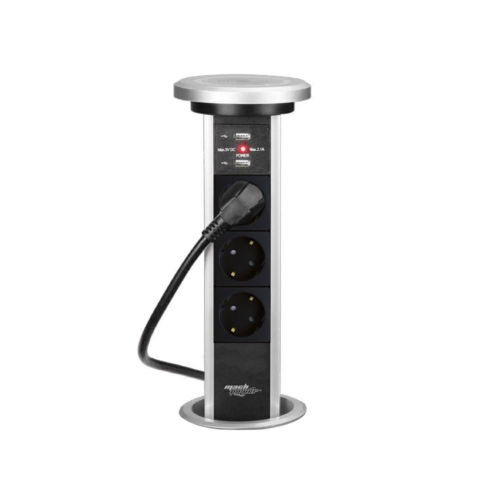 Multipresa POP-UP Motorizzata da Incasso, 3 Prese Schuko/ITA, 2 Porte USB, Ricarica Wireless Smartphone, Sistema Retrattile Salvaspazio (EB-PMPDU)