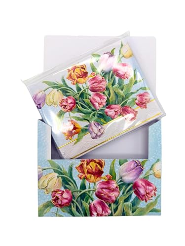 Image of Poster Foundry Set of 3 - Tulips Boxed Note Cards by Carol Wilson. 10 embossed 4x5 Die-Cut Notecards and Matching Envelopes in Decorative Gift Box with Magnetic Flap. NCP2506