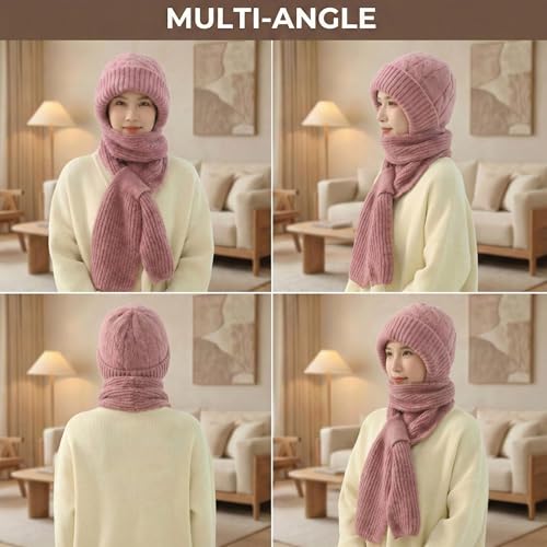 Image of Kraptick Women's Winter Cap and Scarf Set - Thick Fleece Lined Knitted Beanie Hat and Neck Warmer Muffler for Ladies, Soft & Stretchable Woolen Snow Proof for Extreme Cold -4