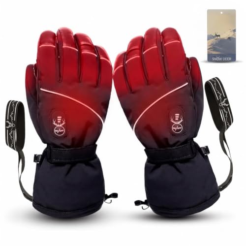 Electric Heated Gloves for Men & Women, Waterproof & Windproof Ski Gloves with Rechargeable Battery Touchscreen Three Heat Settings for Cold Weather Snowboarding Shovel Snow