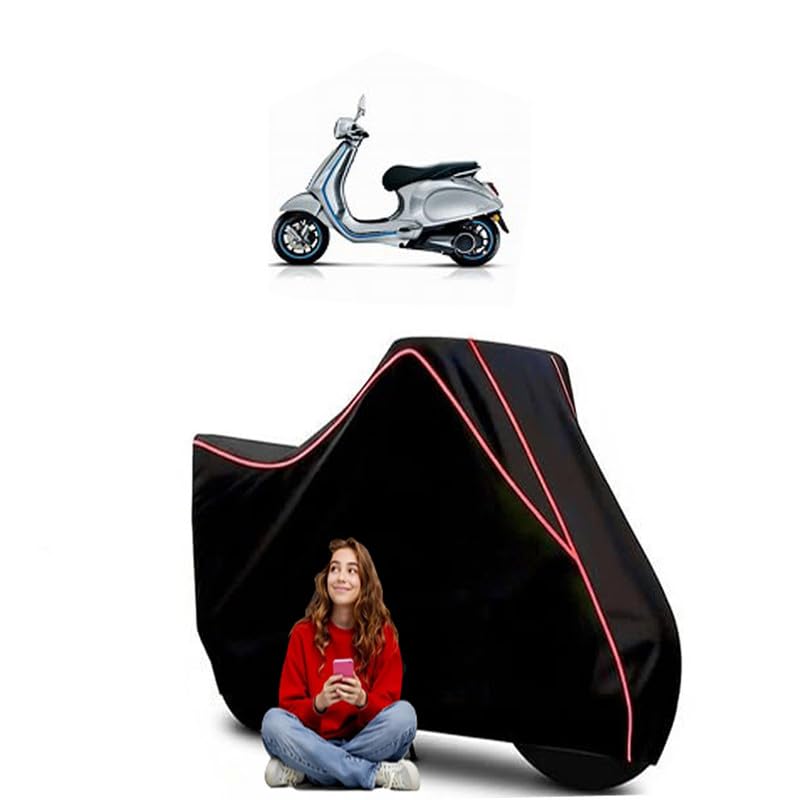 Image of Piaggio Elettrica Scooty Bike Cover Water Resistant Outdoor Use Universal Fit Scooters Motorcycles Heavy Duty UV Protection Dust Rain Scratch Resistant Elastic Bottom Black Blue Piping