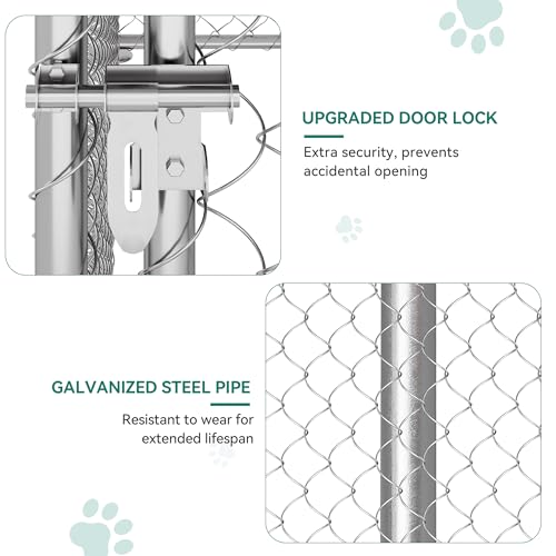 YITAHOME Outdoor Dog Kennel with Rotating Feeder Bowls, 7.5'x7.5' Outdoor Dog Enclosure with Roof, Heavy Duty Dog Cage for Medium Large Dogs