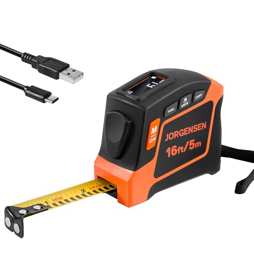 JORGENSEN Digital Tape Measure, 2-in-1 16Ft Rechargeable Digital Measuring Tape