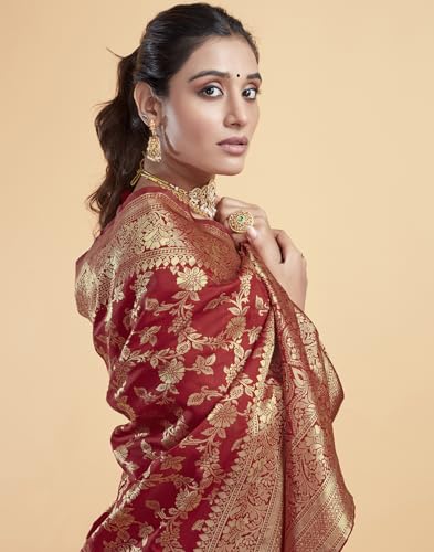 Image of SIRIL Women's Banarasi Silk Saree | Kanjivaram Silk Saree With Unstitched Blouse Piece