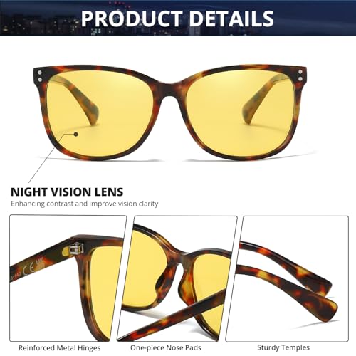 IGnaef Anti Glare Night Vision Driving Glasses for Womens Polarized Yellow Nighttime Glasses IF225264