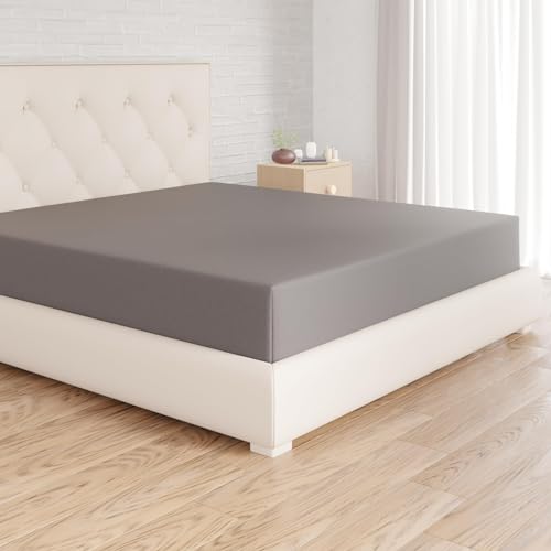 Amazon Basics Spannbettlaken, 180 x 200 cm, 100% Baumwolle, Jersey Spannbetttuch, Matratzenhöhe bis 30 cm, Dunkelgrau