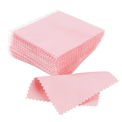 50 Pack Silver Polishing Cloth, Pink Cleaning Cloth, Individually Packed Jewelry Cleaner for Silver, Gold, Glasses and Watch