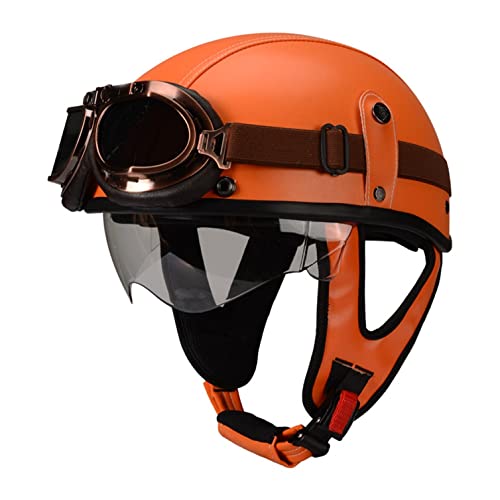 Retro Style de Vintage Cuir Moto Casque Jet Bol avec visière UV Lunettes Casque Moto Demi Jet Cuir Casque de Moto et Velo pour Moto Biker Croiseur Scooter...