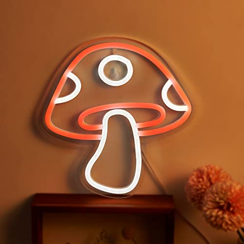 Image of LED Neon Mushroom Cute Neon Sign, USB Powered Neon Signs Night Light, 3D Wall Art & Game room Bedroom Living Room party Decor lamp for Children Kids Girls Boys