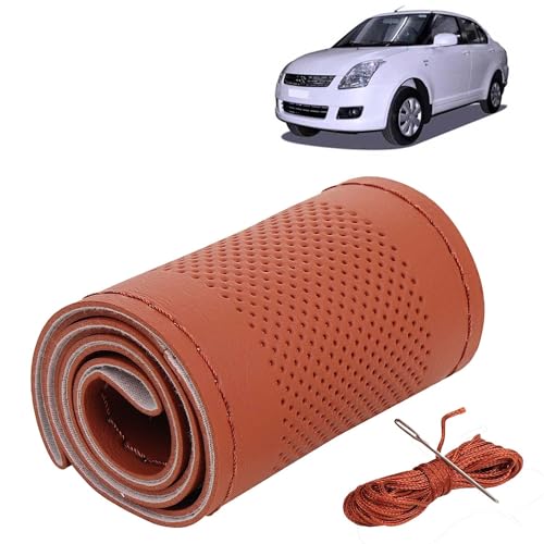 Image of KINGSWAY PU Leatherite Car Steering Cover Sewable Compatible with Maruti Suzuki Swift Dzire (Year 2008-2012), Tan Color with Tan Thread, Pack of 1 with Sewing Needle and Thread