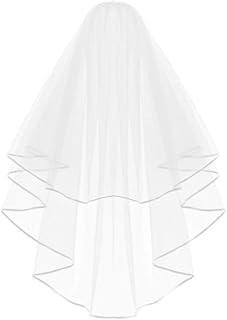 White Double Ribbon Edge Center Cascade Bridal Wedding Veil with Comb