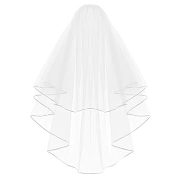 White Double Ribbon Edge Center Cascade Bridal Wedding Veil with Comb