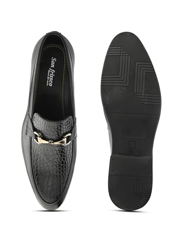 Image of San Frissco Men's Loafers Horsebit Shoes for Men | Buckle Slip-On Textured Moccasins for Office & Formal Wear with Soft Cushioned Insole Stylish, Comfortable & Durable Footwear