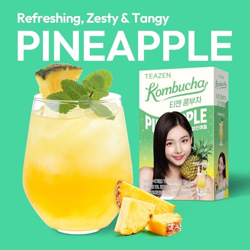 Image of TEAZEN Pineapple Kombucha Powder, Hydration Drink Mix, Sugar Free, Live Probiotics & Prebiotics, On-the-Go 10 Packets, 1.76oz
