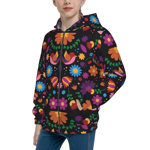 Colorful Floral2 Kids Pullover Hoodies Boys Zip Up Sweatshirts Girls Athletic Clothes with Pocket