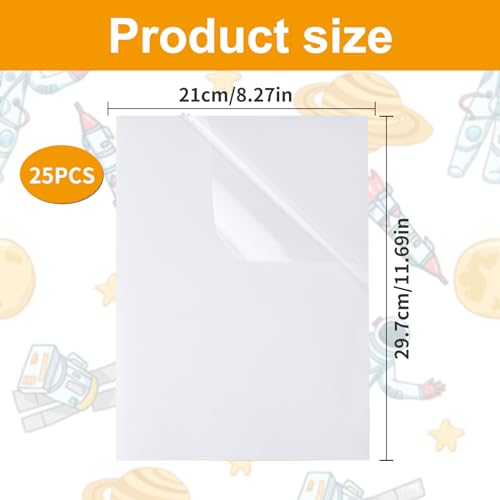 25er Set A4 transparentpapier bedruckbar, bedruckbare klebefolie transparent Folie für Laser & Tintenstrahldrucker, selbstklebende folie, Ideal zum Drucken von Postern, Fotos und mehr