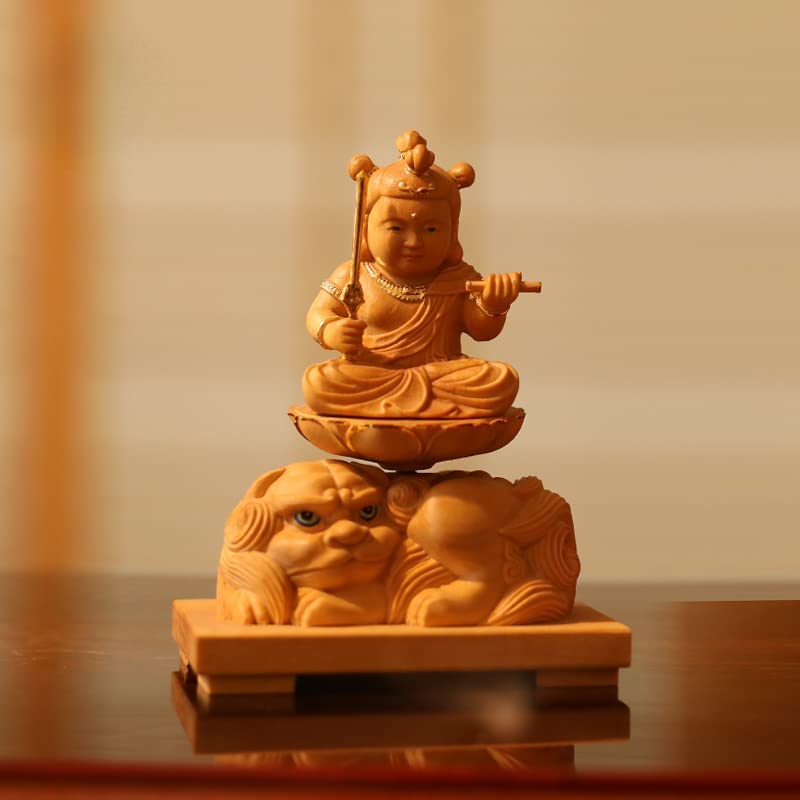 Amazon｜仏像 可愛い【文殊菩薩 】桧木製高級木彫り 仏像