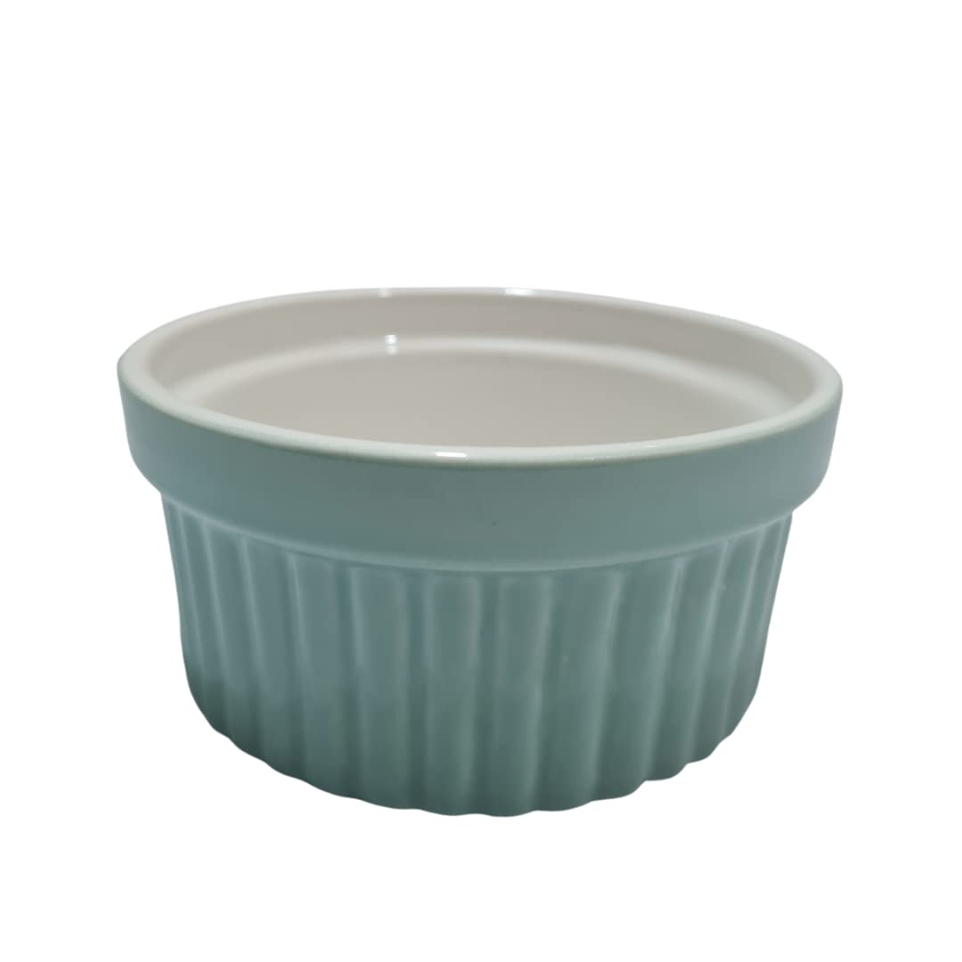 Bamby | Ceramic Ramekin Bowls Set of 6 - 200ml, White & Blue - Oven, Microwave & Dishwasher Safe - Ideal for Baking, Soufflé, Crème Brûlée, Dips, and Desserts (White & Blue) 3