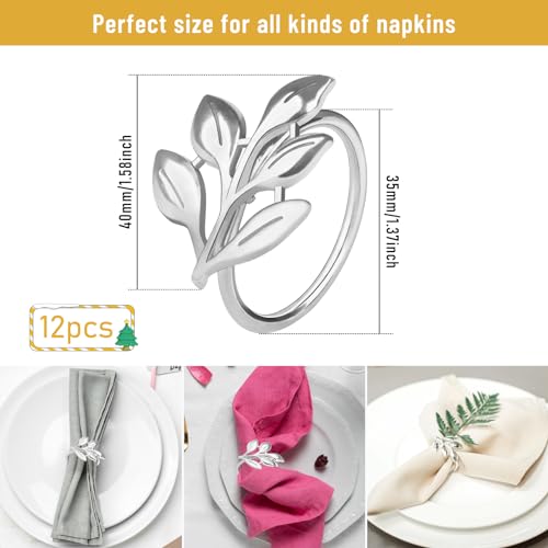 Image of Legigo Silver Napkin Rings Set of 12, Metal Leaf Napkin Ring Holders for Cloth Napkins, Fall Napkin Ring Buckles Bulk for Wedding Receptions, Christmas Thanksgiving Holiday Party Dinner Table Settings