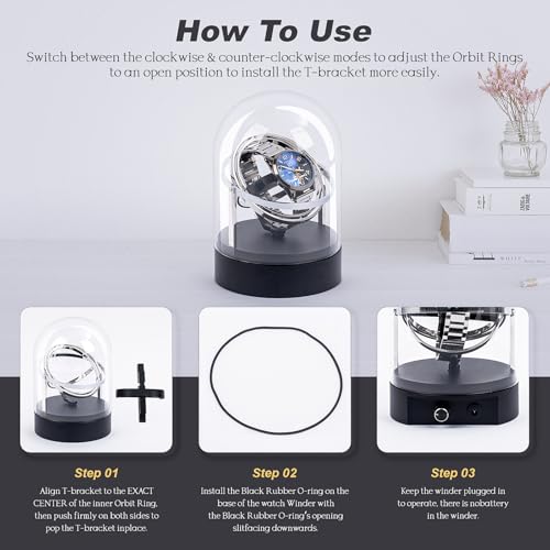 Ultra Quiet Watch Winder for Automatic Watches, <15dB Silent Rotation, 4 Modes & 6 Directions, for Automatic Watches Rolex/Omega, Anti-Magnetic Motor with Glass Display Case (Silver) — view 6