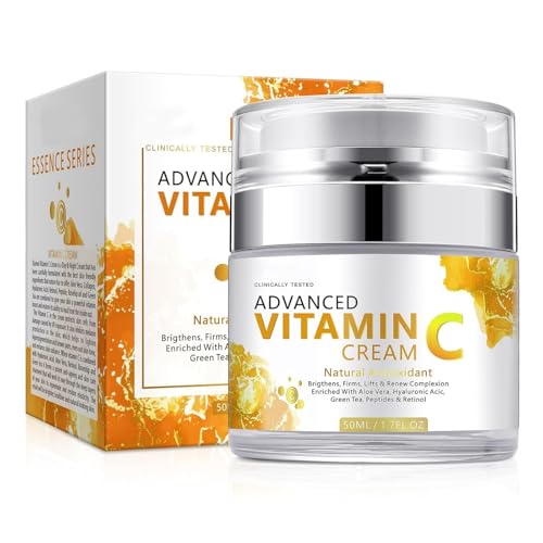 Crema Antiarrugas con Vitamina C en Polvo, Hidratante Antiedad, Reduce Arrugas, para Rostro y Cuello, con Colágeno Hialurónico, Ilumina, Manchas Oscuras, para Todo Tipo de Piel (1PC)