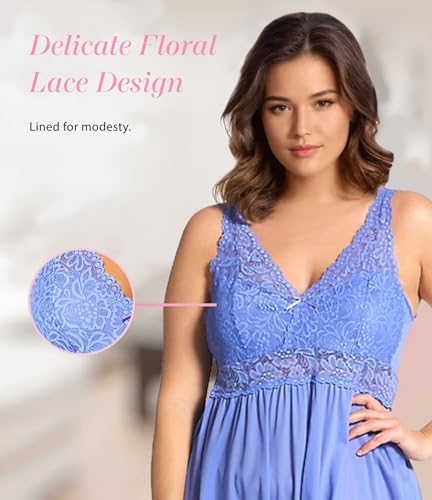 Image of Exquisite Form Women's 70807 Nylon Tricot Sleeveless Long Nightgown with Floral Lace