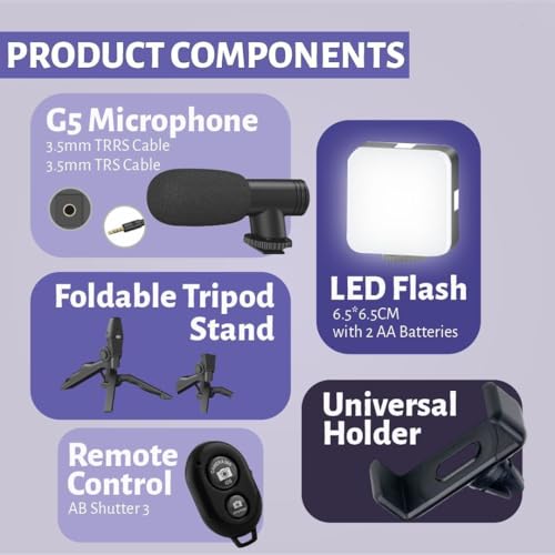 Image of All in One Smartphone Video Recording Kit with LED Light Shotgun Microphone Tripod Stand & Bluetooth Remote Vlogging & Content Creation Kit for YouTube Reels TikTok & Live Streaming