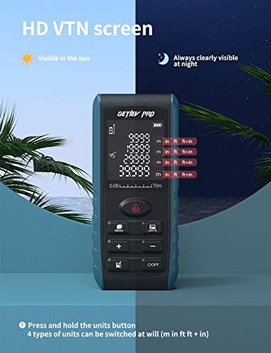 DETLEV PRO Laser Measure, 229ft M/In/Ft Digital Distance Meter, Laser Measurement Tool with Electronic Angle Sensor, Backlit LCD, Pythagorean Mode, Measuring Distance, Area and Volume