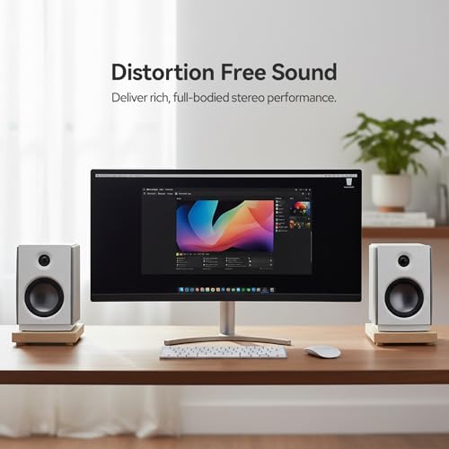 Image of HiVi-Swans OS-10 HiFi Stereo Speakers, Bluetooth 5.0 Active Computer Bookshelf Speakers - 4'' Dynamic Woofer, Powered Desk Speakers 62w RMS with Touch Control for PC /Phone /TV - White