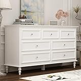 ECACAD Modern Storage Double Dresser with 7 Drawers, Wood Dresser Chest of Drawers with Silver Handl