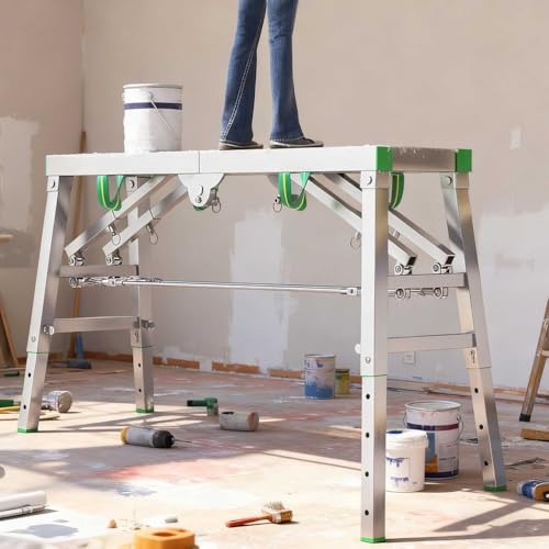 Échafaudage pliable multifonction avec trappe de sécurité et charge de 300 kg