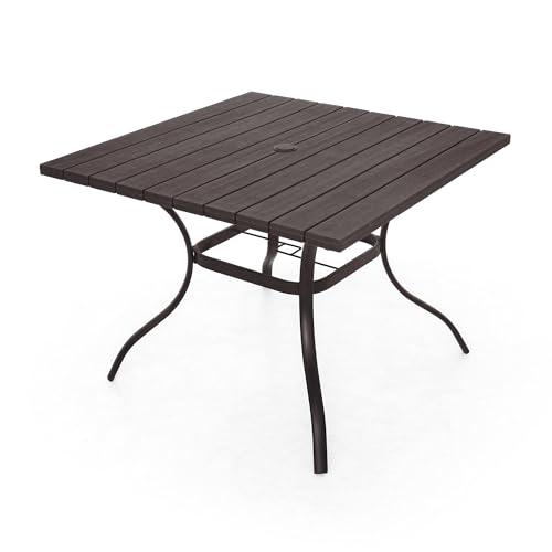3ft Brown Outdoor Dining Table for 4 Person Patio 37 Plastic Square Table
