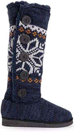 MUK LUKS Women's Malena Boots, Navy Snowflake, 9 | Image 5