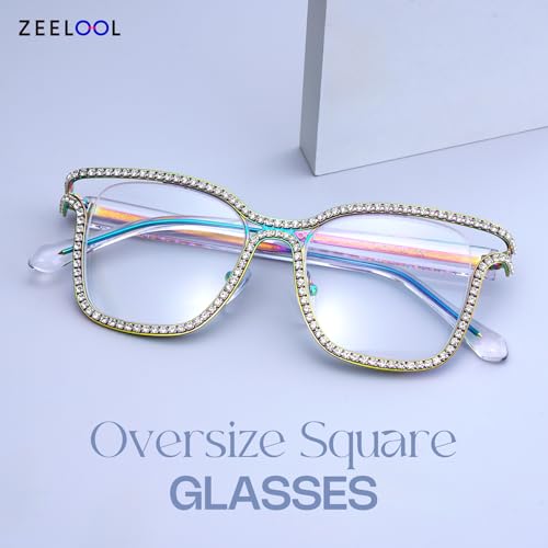 Image of Zeelool Glasses Frame for Women Diamond Square Blue Light Blocking glasses Shine JGM104070 Multicolor