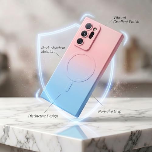 Image of amazon basics Gradient Mag-Safe Case for Samsung Galaxy Note 20 Ultra | Soft Silicone Shockproof Cover with Camera Protection | Slim Lightweight Design | Smooth Touch & Durable - Pink & Blue